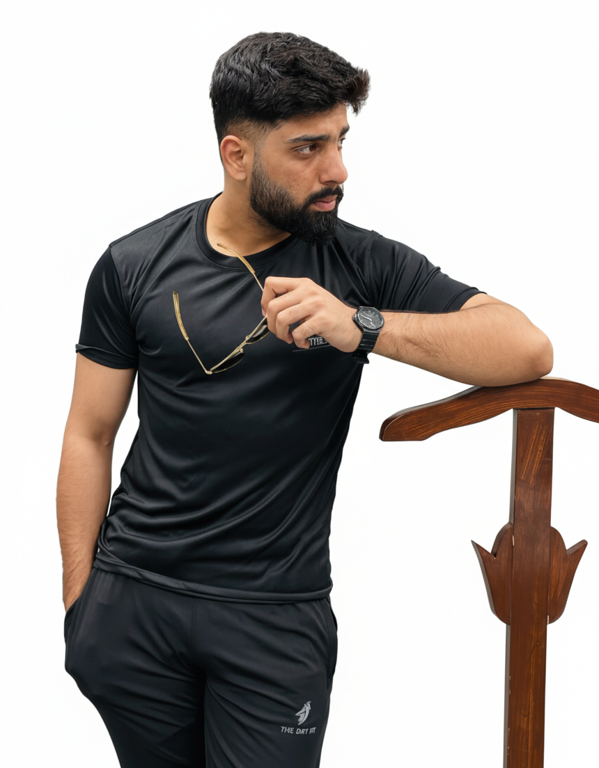 THE DRY FIT Men's Shirt - Black Athletic Tee for Training, Workouts & Everyday Comfort
